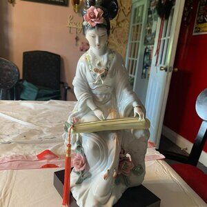 Vintage Japanese Geisha woman with instrument